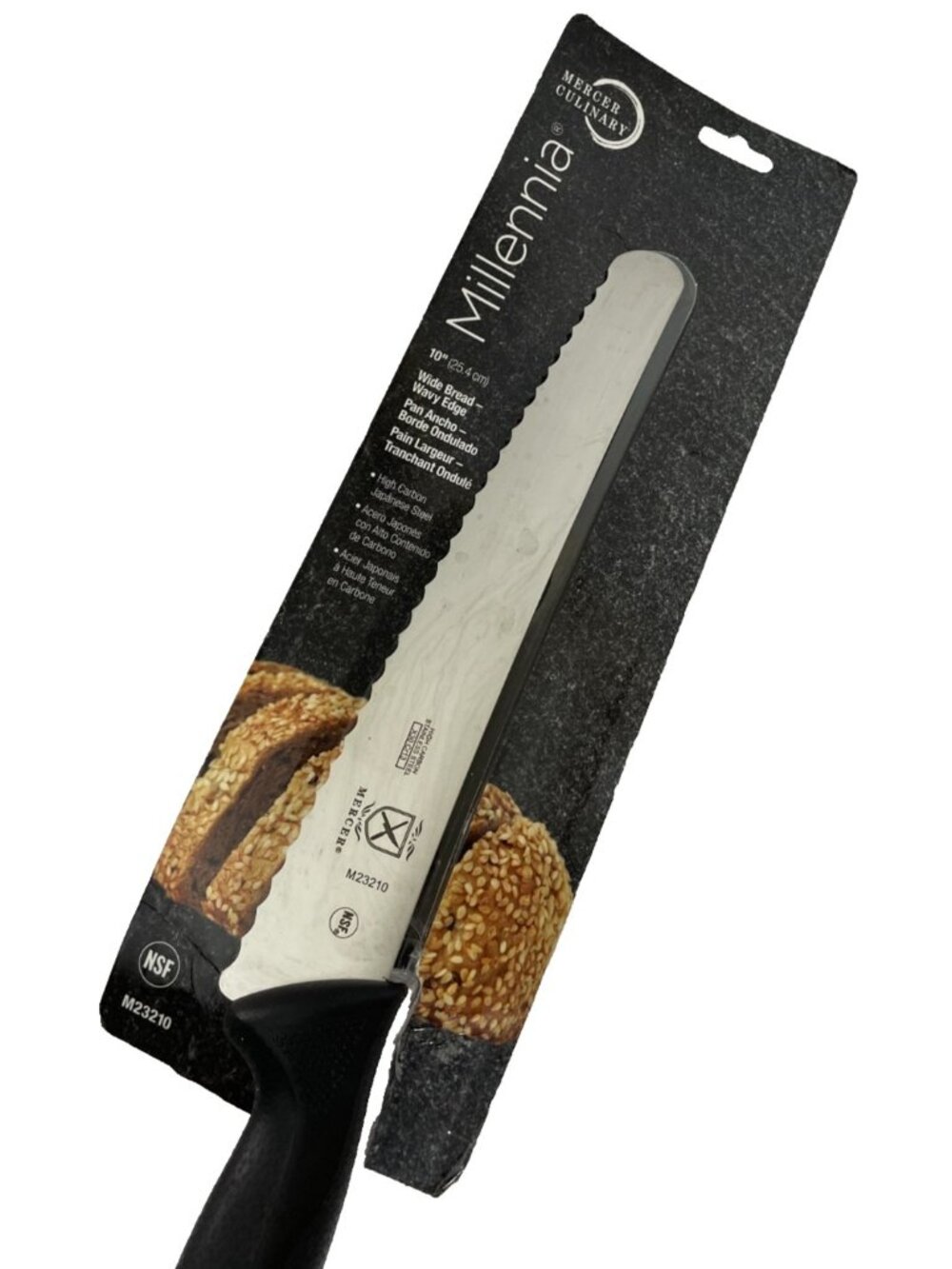 M23210 Millennia Black Handle 10-Inch Wide Wavy Edge Bread Knife